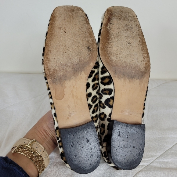 Stuart Weitzman calf hair classic leopard print loafers black bow heel office 6 - Picture 5 of 11